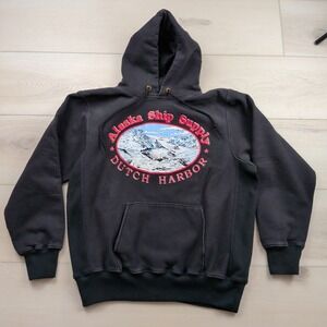 Vintage Mt Spokane Knitting Mills Alaska Ship Supply Hoodie XL Black Made in USA
